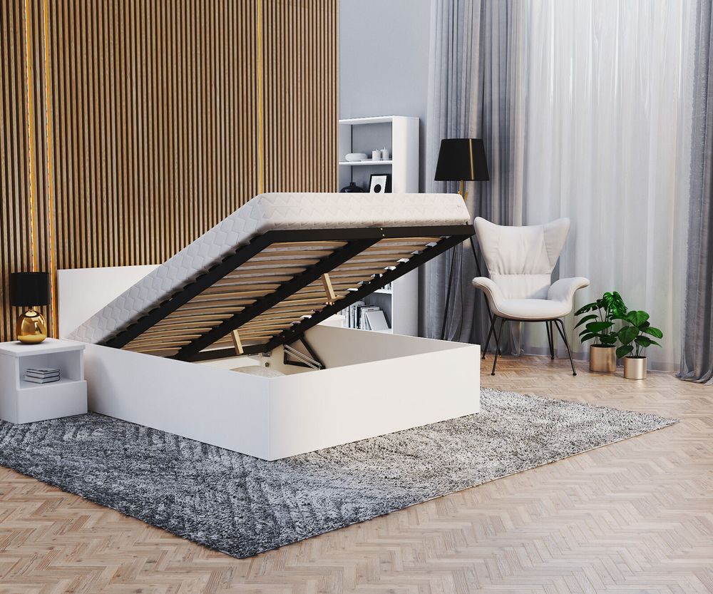 FDM Bett PANAMA 120x200 cm mit Lattenrost aus Holz Bettkasten weiß