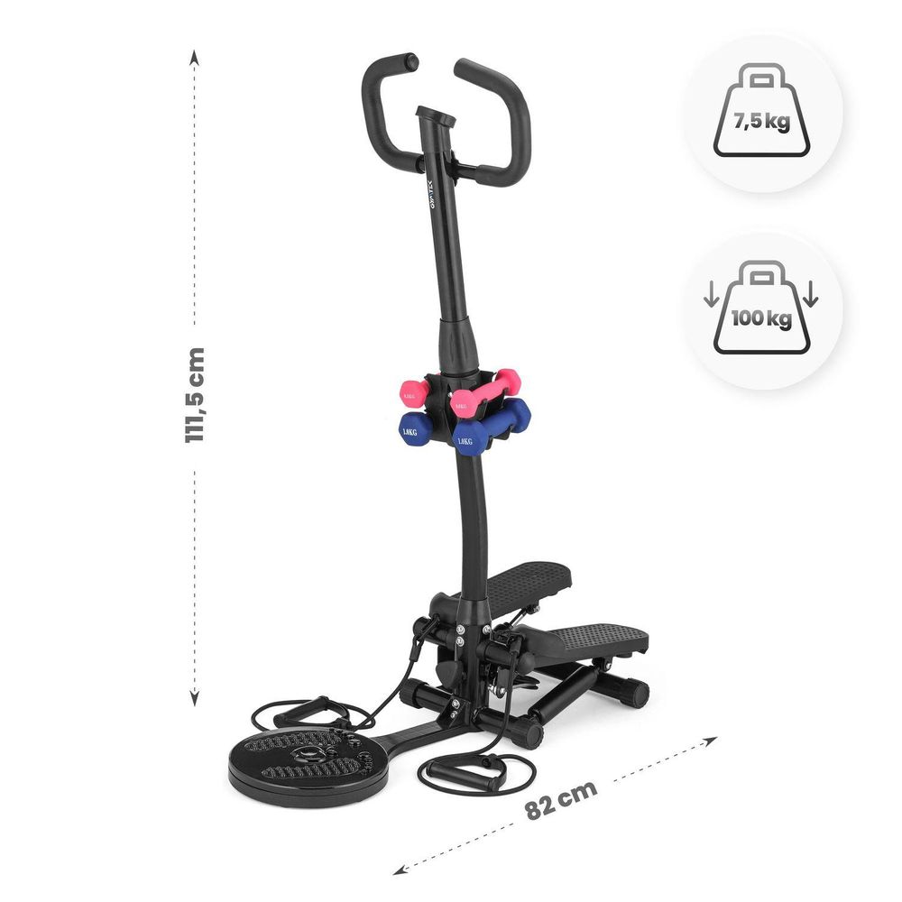 Infografik mit Maßen: 111,5 cm hoch, 82 cm lang, Gewicht 7,5 kg, Max. Last 100 kg