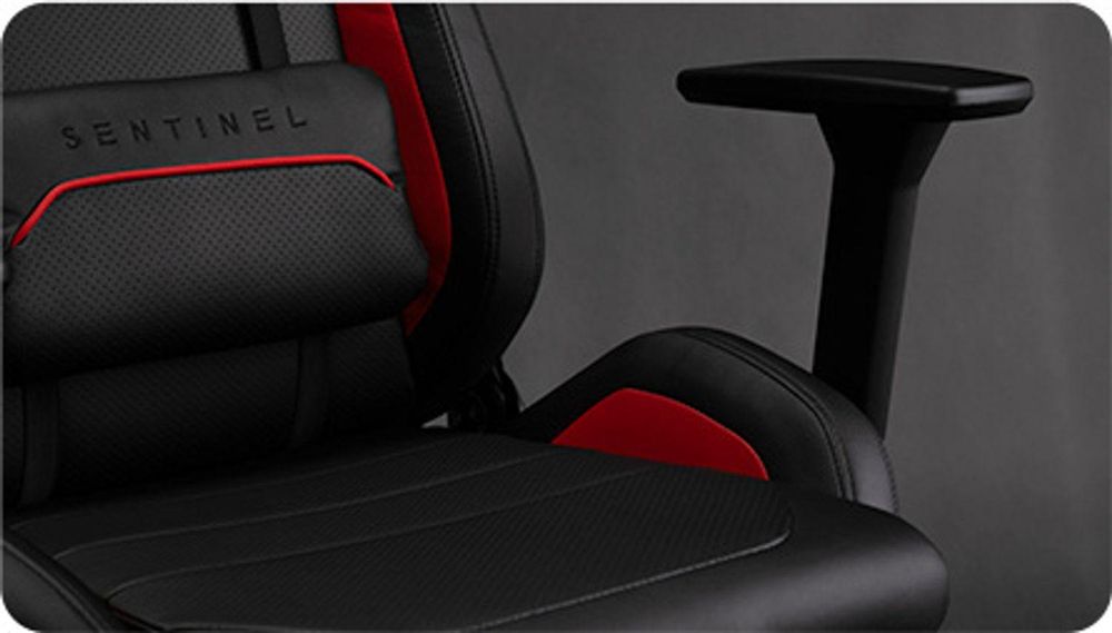 Fotel gamingowy SENSE7 Sentinel czarno-czerwony – ergonomiczny fotel biurowy, fotel przy biurko, nośność 150 kg, podłokietniki 3D, funkcja kołysania, fotel szefa, fotel komputerowy