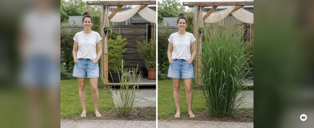 Vergleichsbild: Person neben hüfthohem Gras (Jahr 1) und neben 140-cm-Säule (Jahr 2 bis 3)
