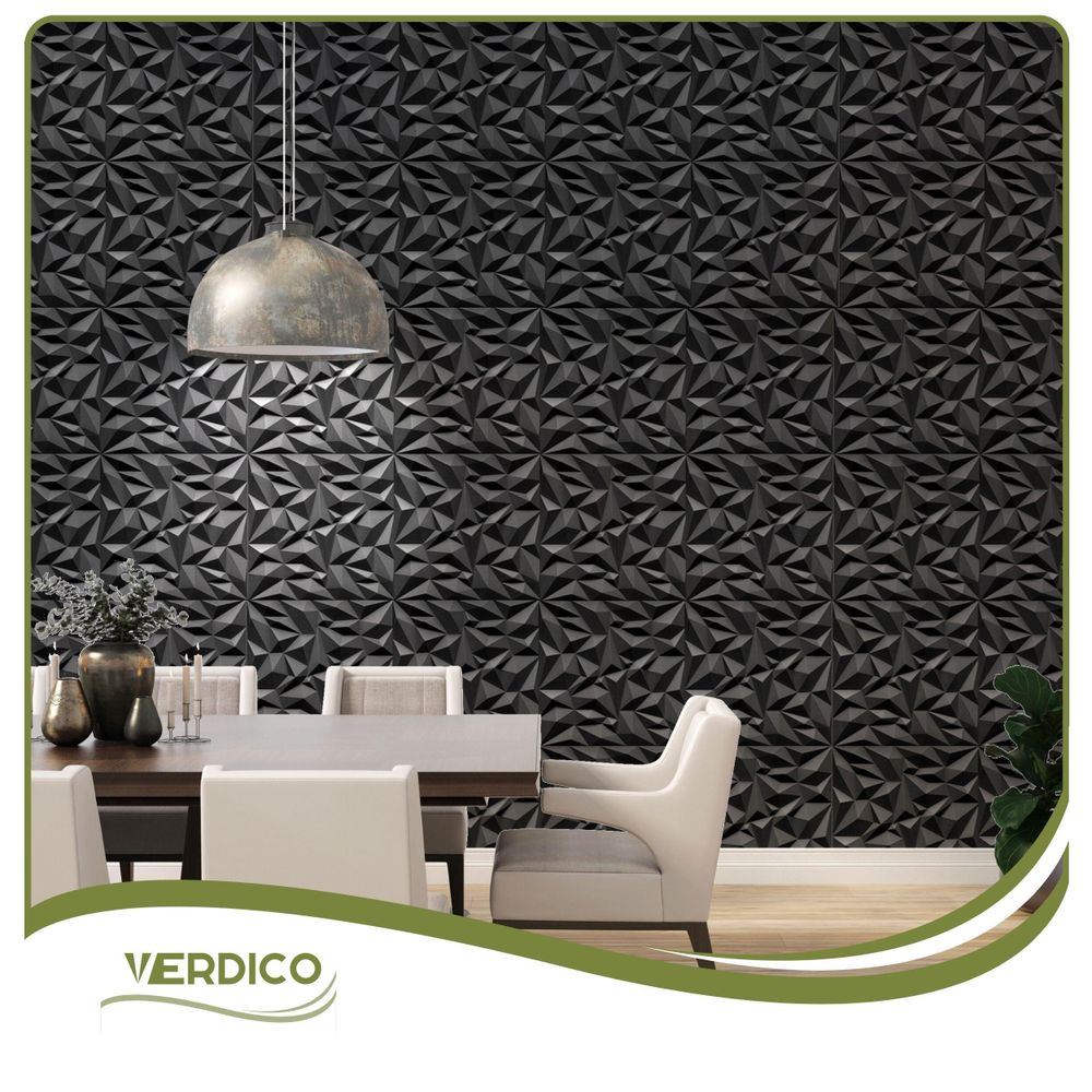 3D Wandpaneele Schwarz 12 Stück / 3 m² | Deckenpaneele aus Polystyrol | 50 × 50 cm | Geometrische Dekorplatten | Verdico