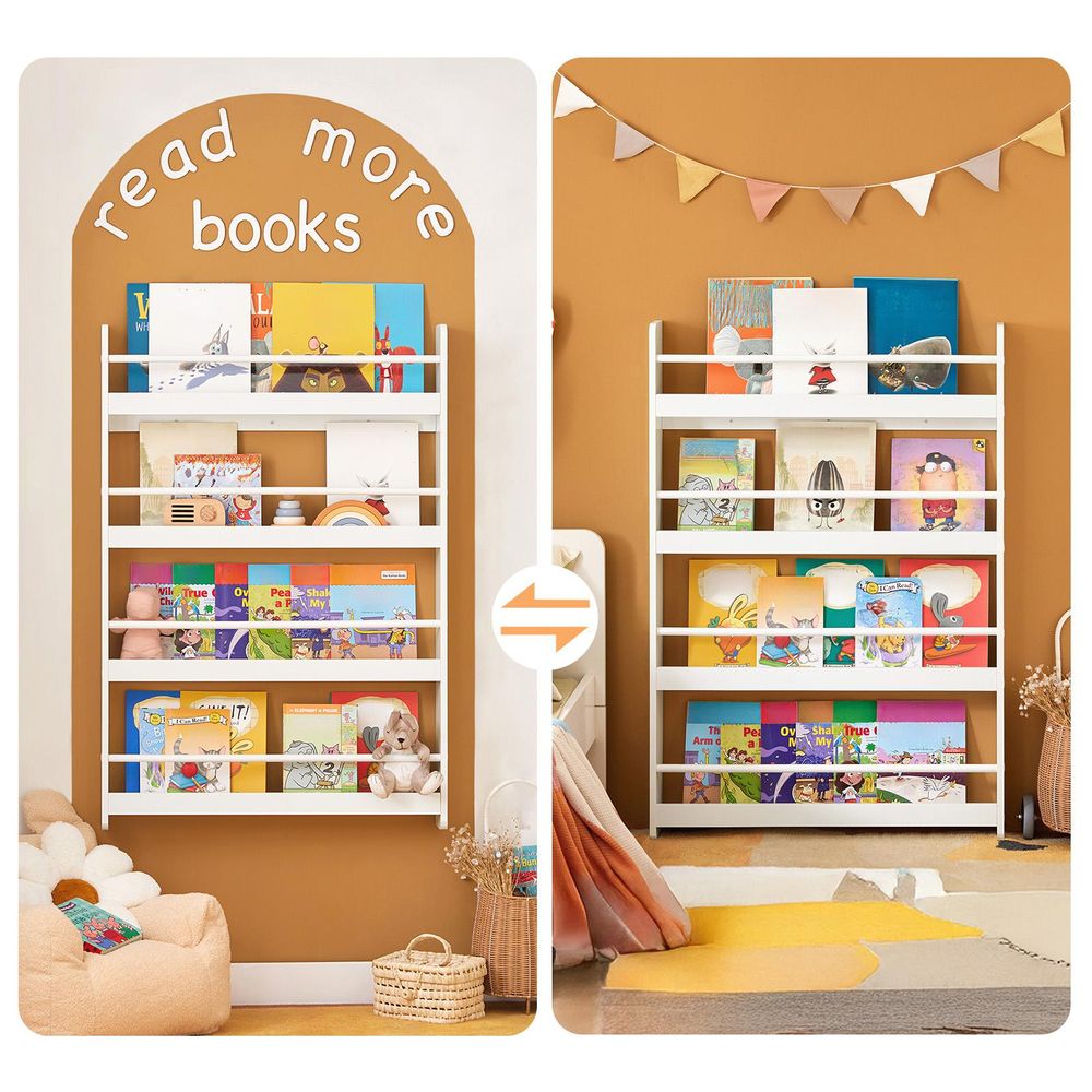 SoBuy Bücherregal Kinder Wandregal für Kinderzimmer Kinder Bücherregal Wand mit 4 Ablagen Montessori Kinderregal Schmal Regal Wand Regal KMB08-II-W