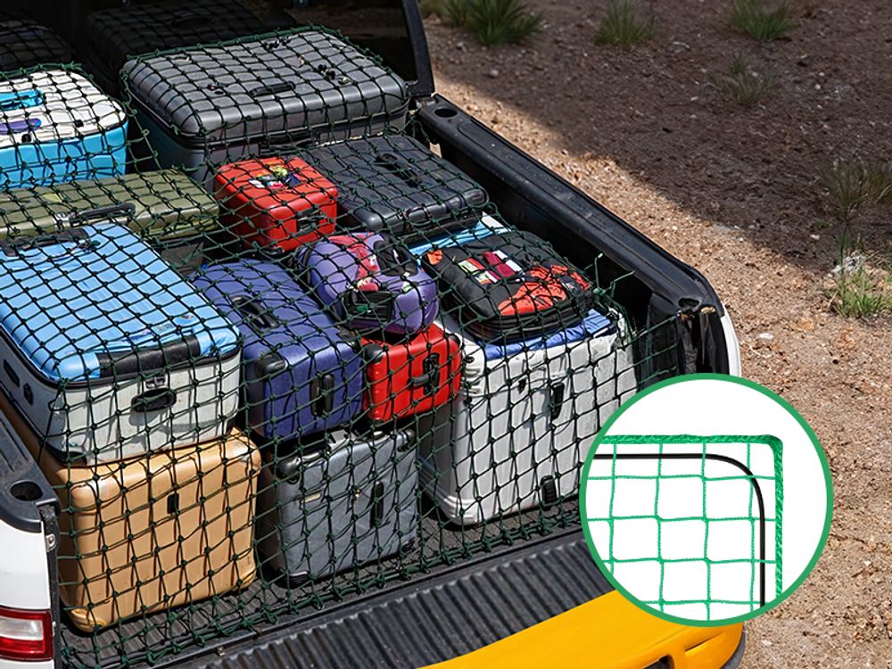 Wiltec Ladungssicherungsnetz 3x6 m Grün Masche 4,5x4,5 cm Stärke 3 mm Polypropylen Transportnetz für Anhänger mit Randkordel Polypropylen Witterungsbeständig Ladung Sicherheit