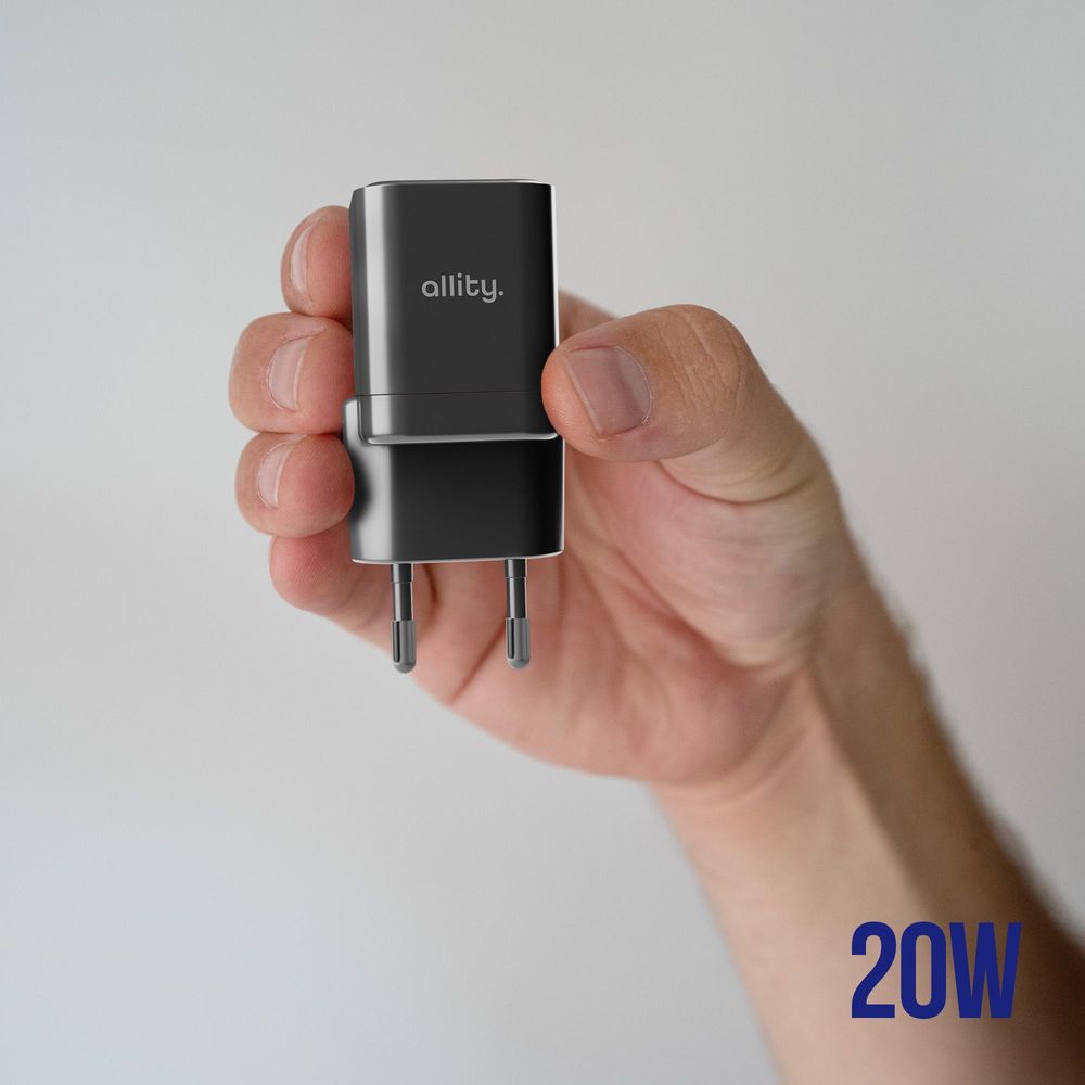 Allity GaN PD QC Netzladegerät ATC-01-20WAC 1x USB-C 1x USB-A 20W Handy Ladegeräte schwarz