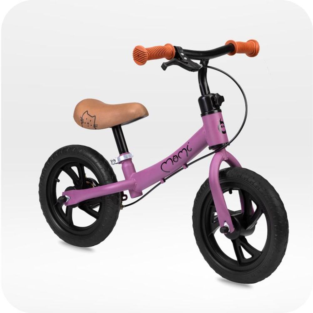 MoMi BREKI – 12 Zoll Kinder Laufrad mit Handbremse & EVA-Reifen, höhenverstellbar ohne Werkzeug, fördert Gleichgewicht & Motorik – Lila
