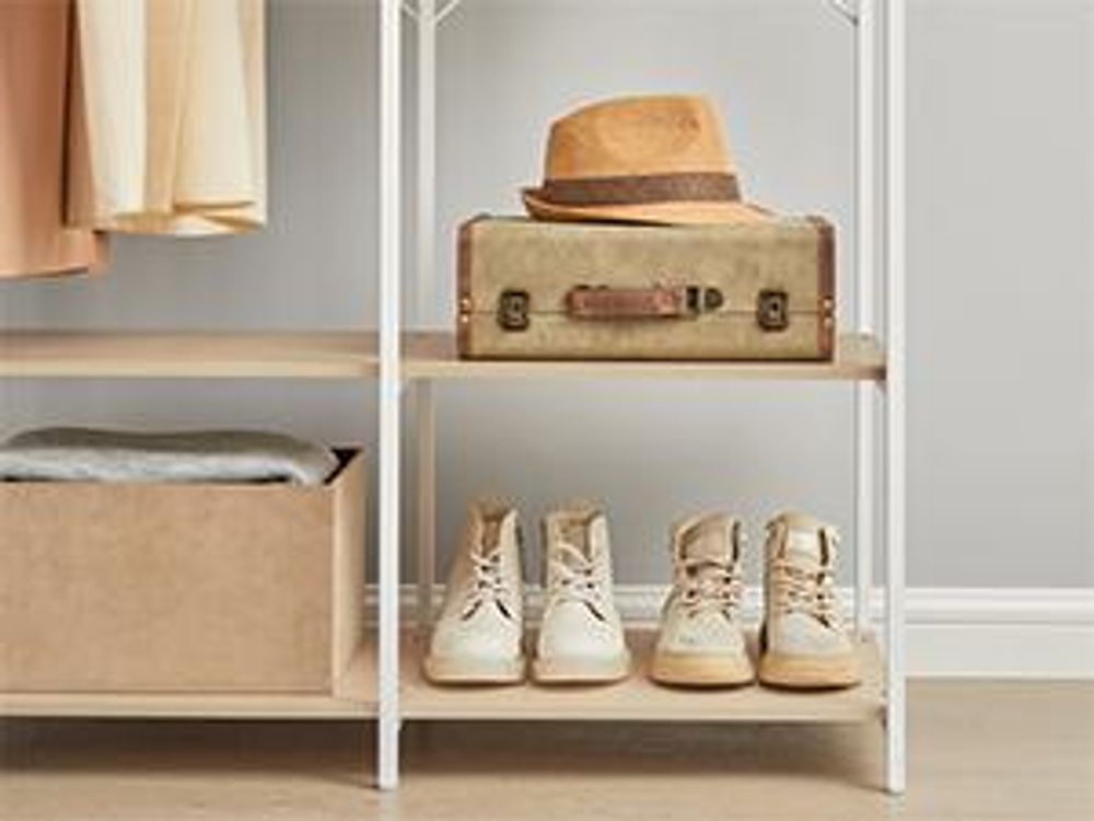 SONGMICS Kleiderschrank offen, Garderobenständer mit Kleiderstange, Ablagen, abnehmbare Haken, 40 x 94,5 x 180 cm, Naturbeige
