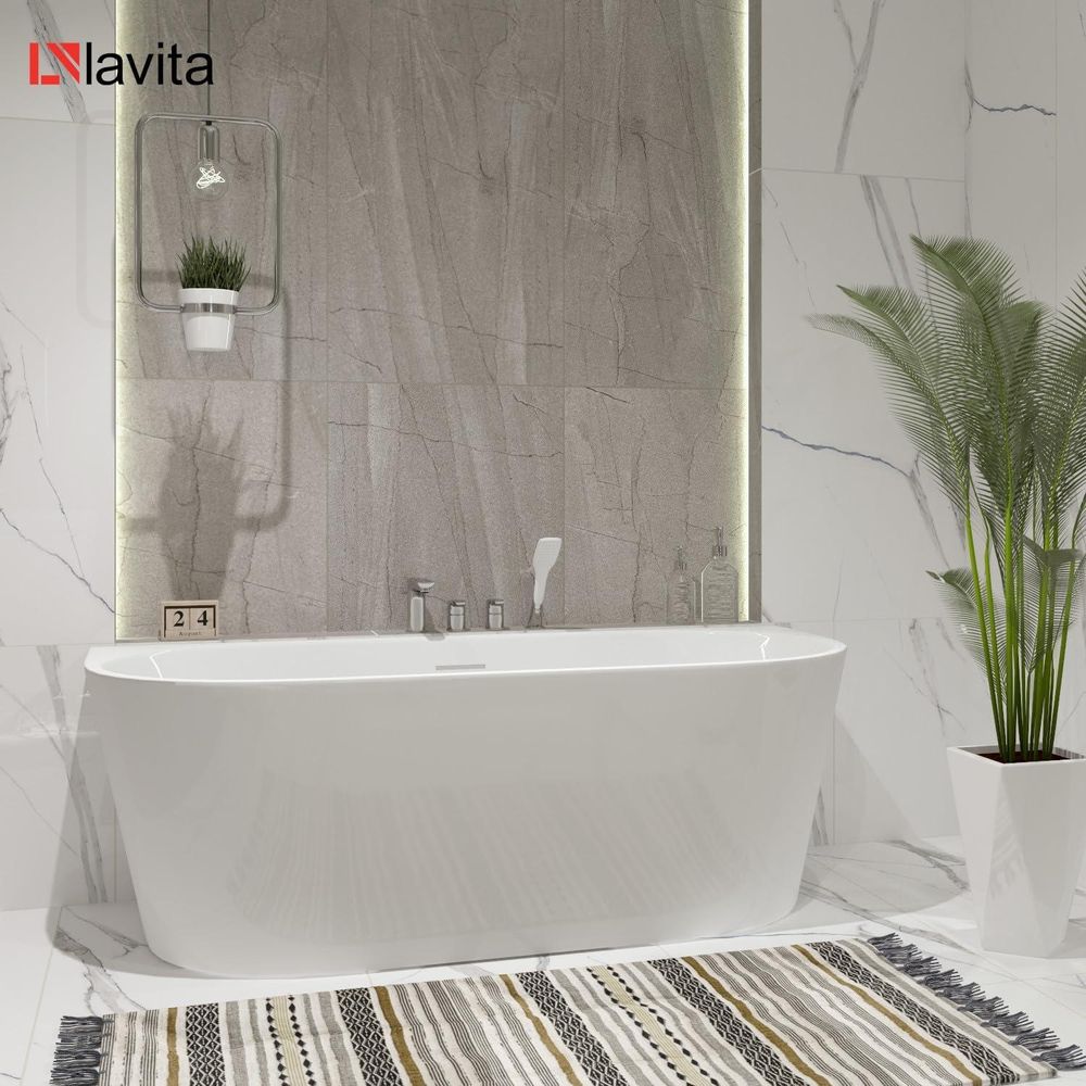 LAVITA Freistehende Wandbadewanne Caldera 1500 Acryl 150x75x58 cm| Badewannen Rechteckige Form | Moderne | Acryl-Wanne Freistehend 2 Personen | 250 L | Antimikrobielle Beschichtung | Weiß Glanz