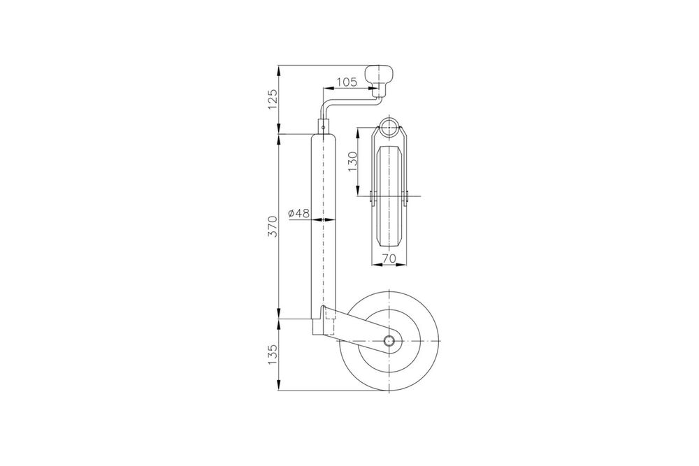 Oporné koleso WINTERHOFF ST48-200V 150 kg 48 mm 505-725 mm