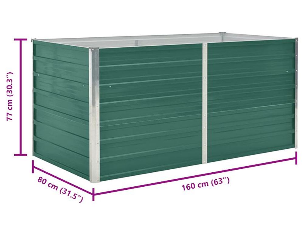 vidaXL Letto rialzato 160 x 80 x 77 cm Acciaio zincato Verde