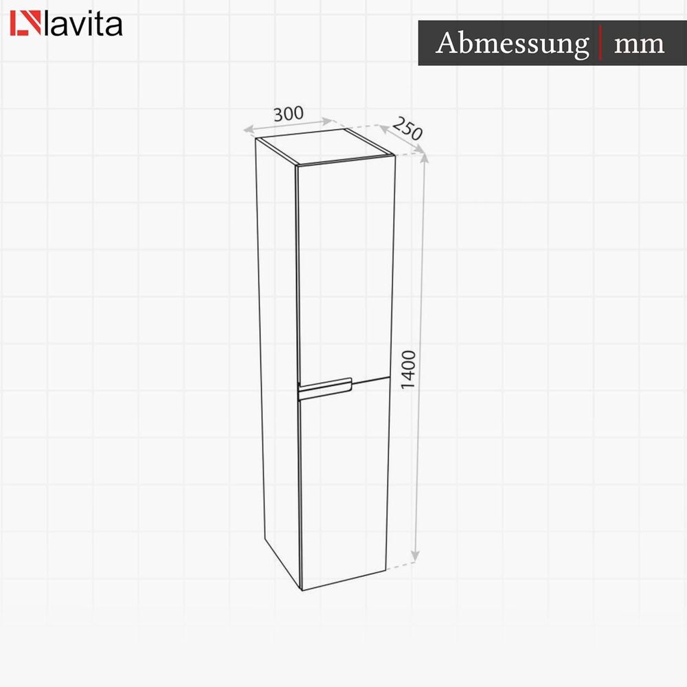 LAVITA Badezimmerschrank Hochschrank Floryda Weißer Glanz 300 | Hängeschrank | Badschrank | Badregal | Schrank 30cm Breit | Mehrzweckschrank | Hängeschränke fürs Bad | Lackierte Platte | 25x30x140 cm |