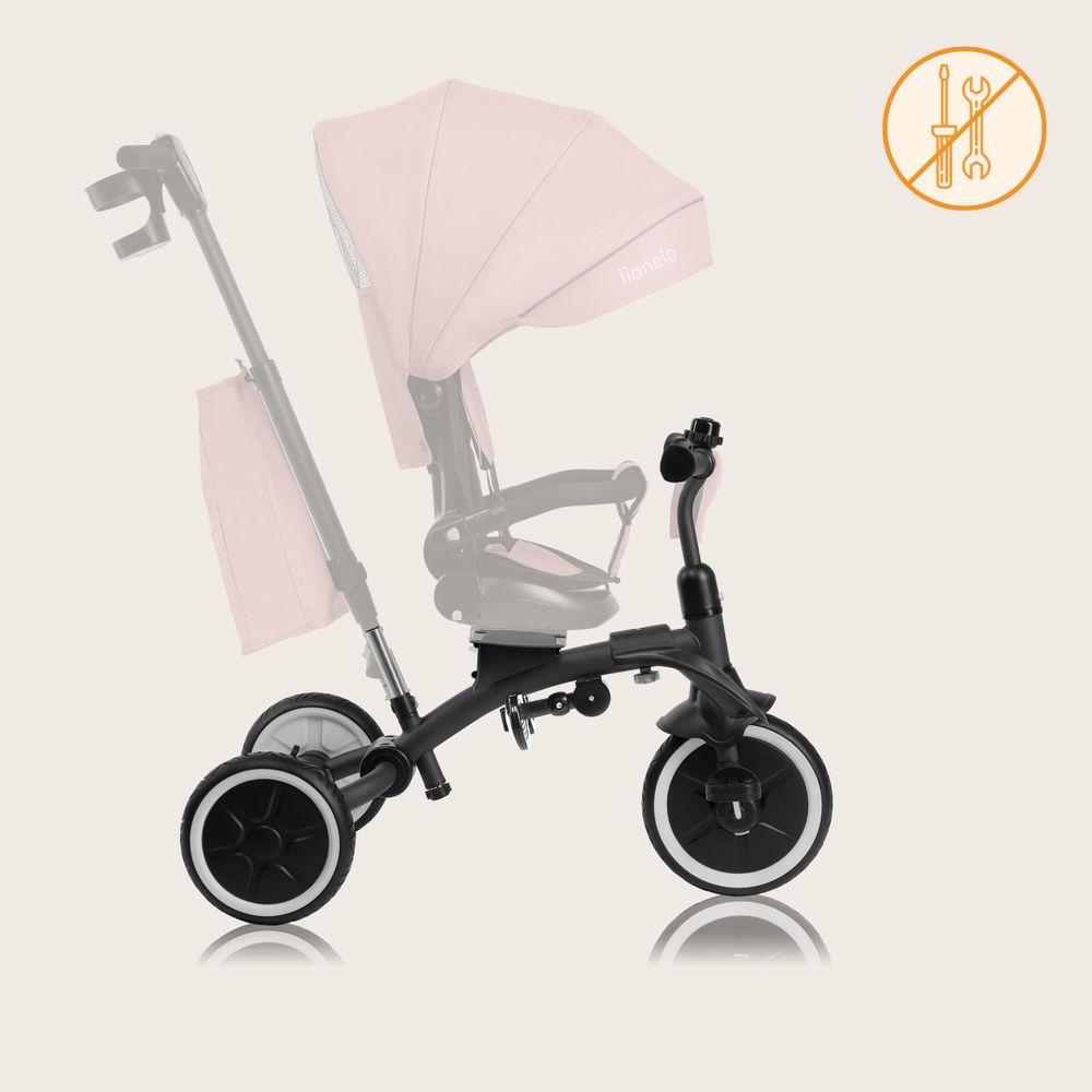 Lionelo Tris Plus dreirad laufrad bis 25 kg Kinderdreirad Lenkstange Baby Kinderwagen Montage ohne Werkzeug - Rosa