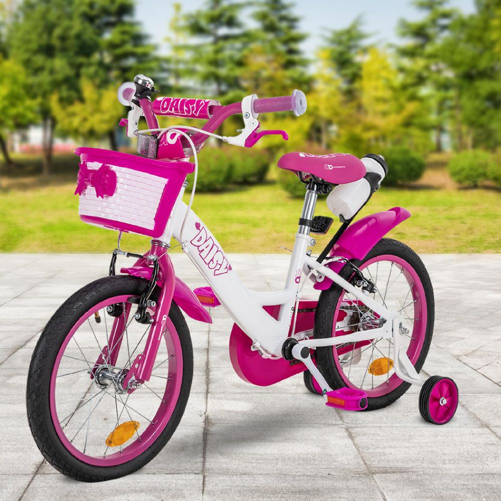 Actionbikes Kinderfahrrad Daisy 16 Zoll | Kinder Fahrrad - V-Brake Bremsen - Kettenschutz - Fahrradständer - Stützräder - Mädchenfahrrad - 4-7 Jahre