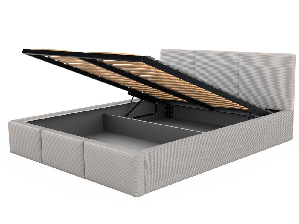 Muralo POLSTERBETT für Schlafzimmer Polsterbett mit Bettkasten und Gasdruckfeder Bett mit Polsterkopfteil Doppelbett 180x200 Braun CORD Stoff