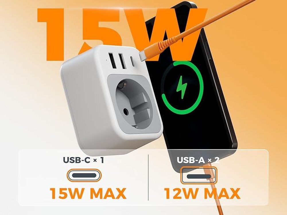 TESSAN Adapter Steckdose Reiseadapter mit 1 USB C 2 USB A Steckdosenadapter Reisestecker Stromadapter für Amerika Typ B