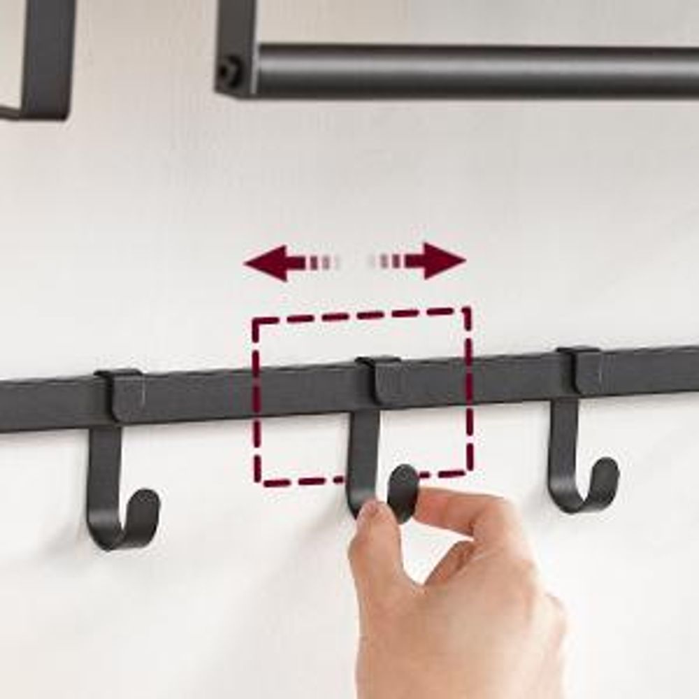 VASAGLE Wandgarderobe Wandregal mit 5 abnehmbaren Haken, Hängeregal mit Hängestange