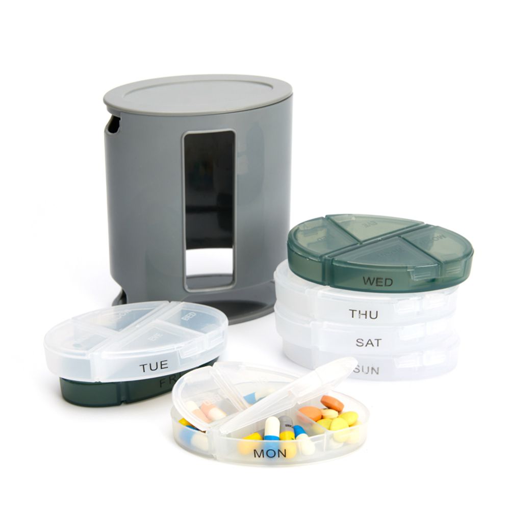 Tablettenbox 7 Tage Pillendose Medikamentendispenser Wochendispenser Tablettendispenser 4 Fächer Pillenbox Medikamenten Dosierer Medikamentenbox Grau Retoo