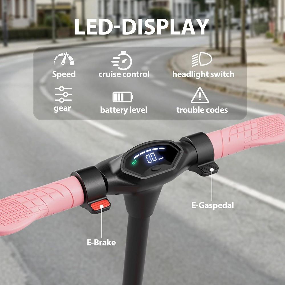 Elektroscooter Kinder Für 8-16 Jahren, Klappbar Jugendliche Elektroroller, 200W, 5,2Ah AKKU, Reichweite 10-20 km, Bis 20 km/h, LED, E-Scooter Rosa