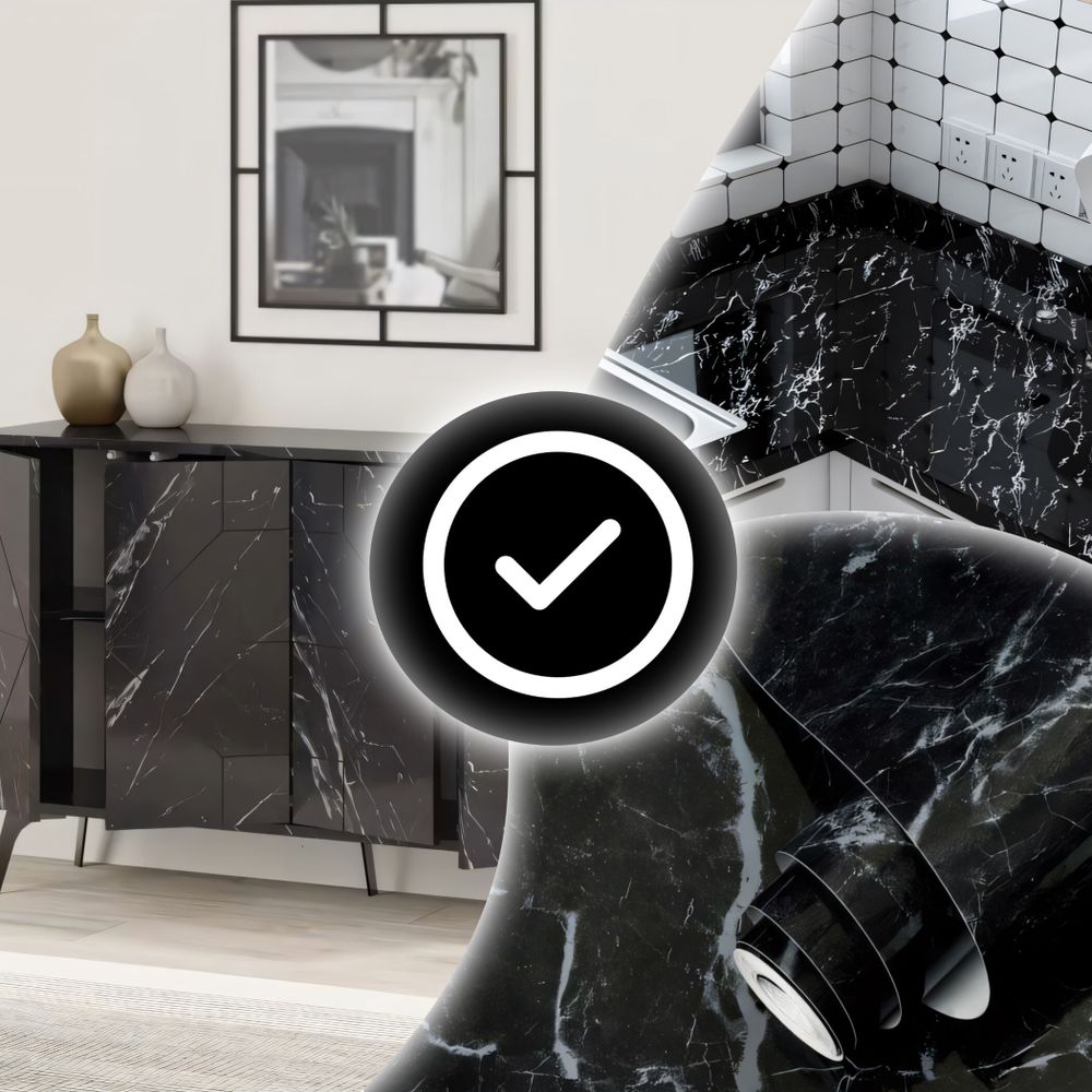 Möbelfolie Klebefolie, Möbelfolie Selbstklebende Folie, Schwarz Marmor Folie 60cm x 5m, Selbstklebende Tapete Küche Aufkleber Folie Wasserdicht Retoo
