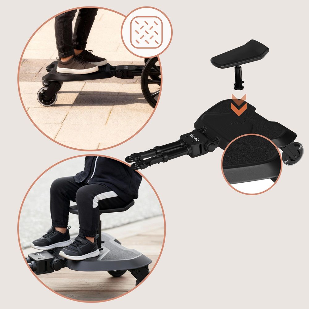 Lionelo Buggy Board Universale Kinderwagen-Mitfahrbrett mit Sitz oder Stehoption, bis 25 kg