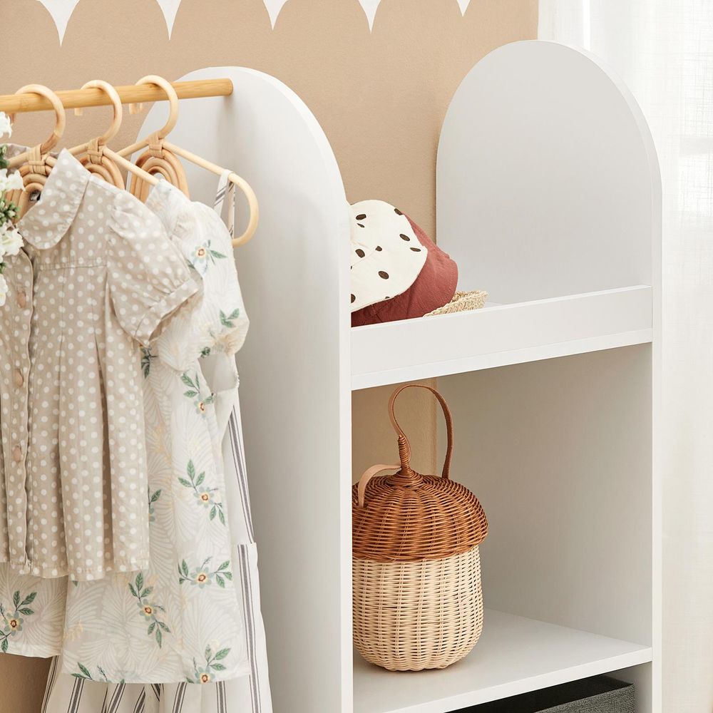 SoBuy Kinderkleiderschrank mit 3 Haken Kindergarderobe Kleiderschrank Kinderzimmer Kinder Kleiderschränke mit Boxen Kleiderständer Regal KMB40-W