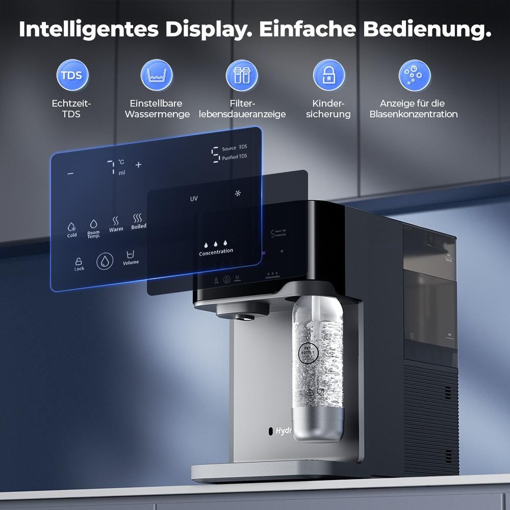 Hydrofast C300 RO Arbeitsplatten-Wasserreiniger, Eis- und Sprudelwasserspender, 6-stufige Filterung mit UV-Sterilisation, Eiswasser und Sprudelwasser