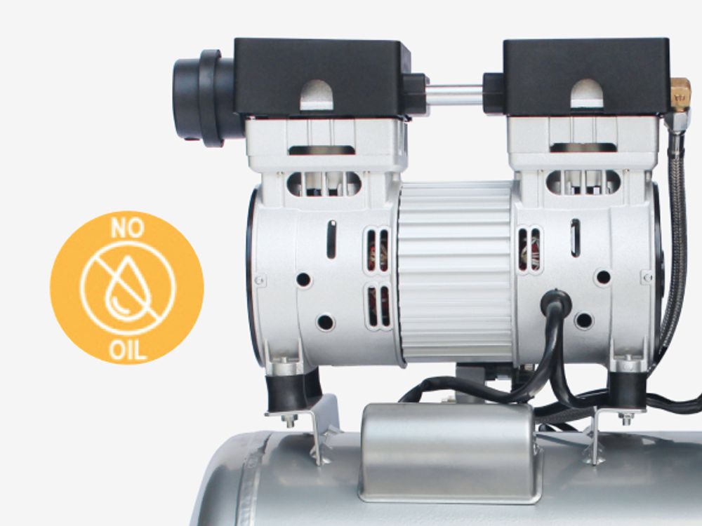 HYUNDAI Silent Kompressor SAC55752 (Druckluftkompressor leise, ölfrei, Flüsterkompressor, Compressor flüsterleise, 59dB, 24L Kessel, 8bar, 0.75kW, Öl-Wasserabscheider, 125L/Min)