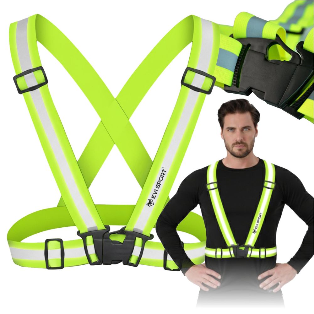 Reflektierende Weste Sicherheitsgeschirr verstellbar, Reflektor Hosenträger für Fahrrad Motorrad Laufen & Joggen, EVI SPORT ActiveStride Neongelb