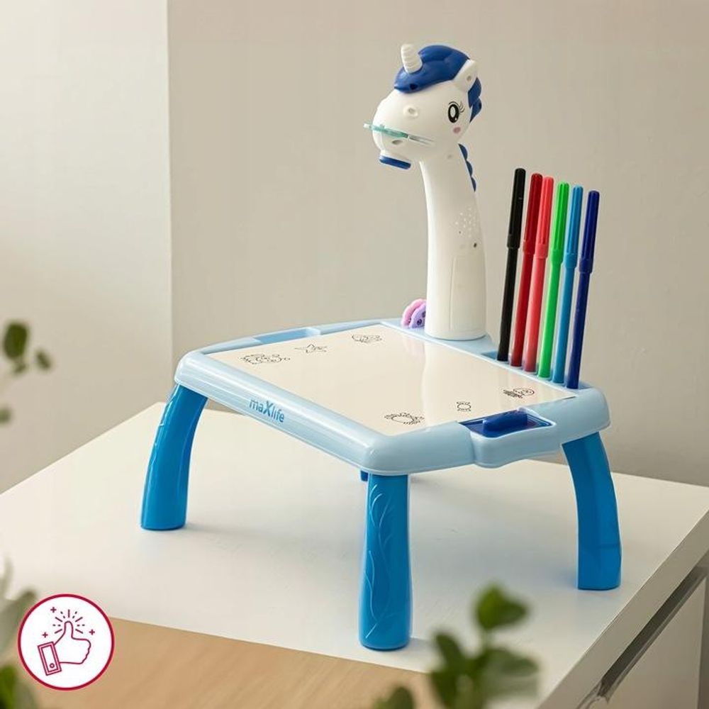 Maxlife, Zeichentisch mit Projektor Einhorn für Kinder, Blau