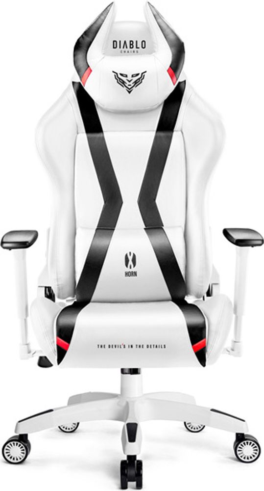 Diablo X-Horn Gaming Stuhl Bürostuhl Schreibtischstuhl 3D Armlehnen Ergonomisches Design Nacken/- Lendenkissen Kunstleder Wippfunktion, Farbe: Weiß, Größe Normal