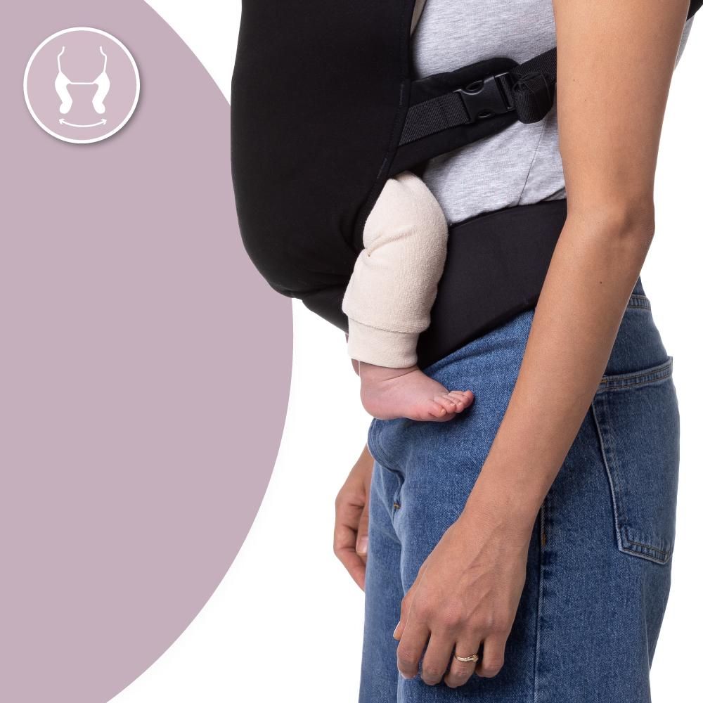 MoMi COLLET – Ergonomische Babytrage für vorne & hinten, verstellbar, bis 15 kg, physiologisch & rückenschonend, mit Kapuze & Tasche – Schwarz