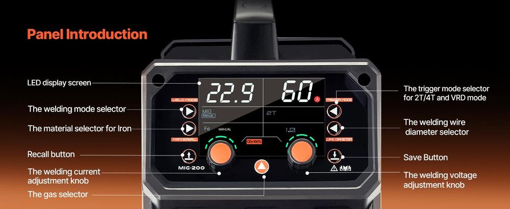 VEVOR MIG-Schweißgerät, 200 A synergetische MIG-Schweißmaschine, 4-in-1-Gas-MIG/Flux Core-MIG/Stick/Lift-TIG-Mehrprozess-Welder mit IGBT-Wechselrichtertechnologie und LCD-Bildschirmanzeige