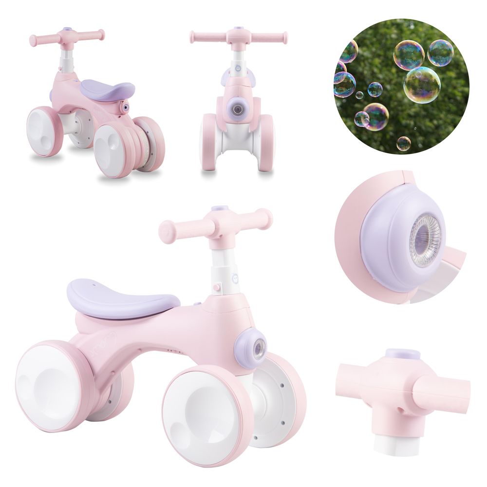 MoMi TOBIS – Kinder Laufrad ohne Pedale mit Seifenblasen, LED-Licht & Hupe, verstellbarer Lenker, fördert Gleichgewicht, ab 2 Jahren – Rosa