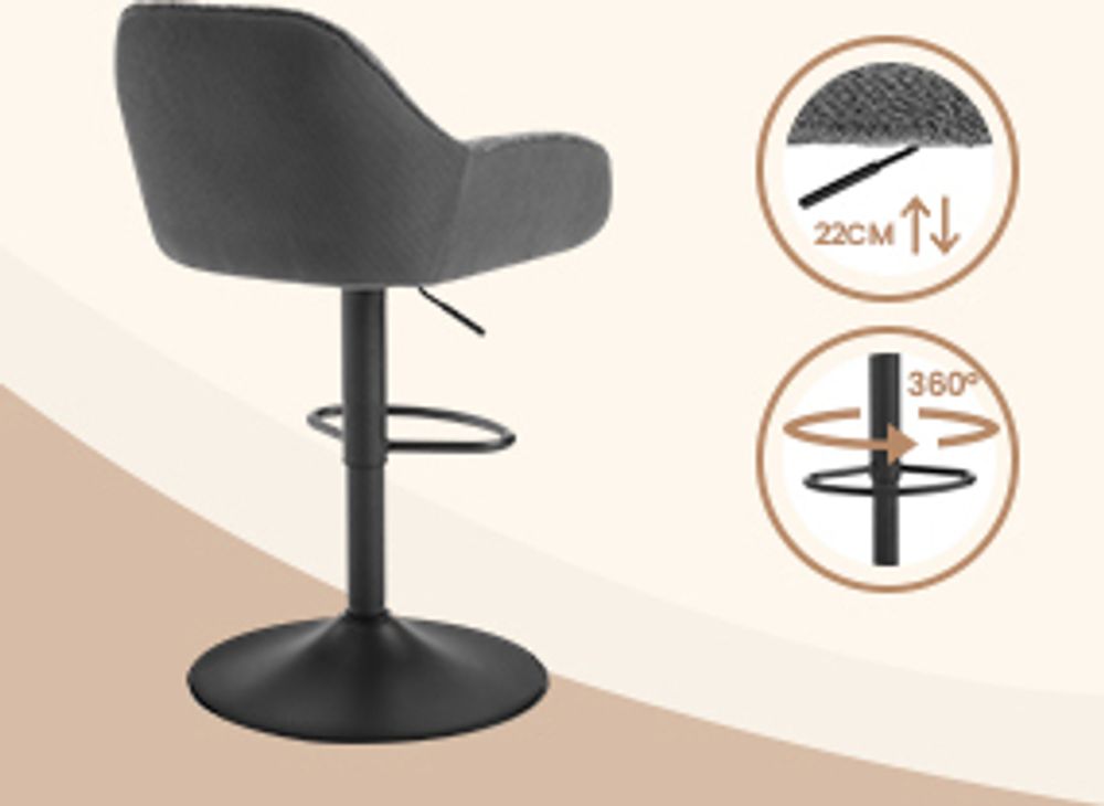 WOLTU Barhocker höhenverstellbar, drehbar, gepolstert, Chenille Cord Metall, Dunkelgrau