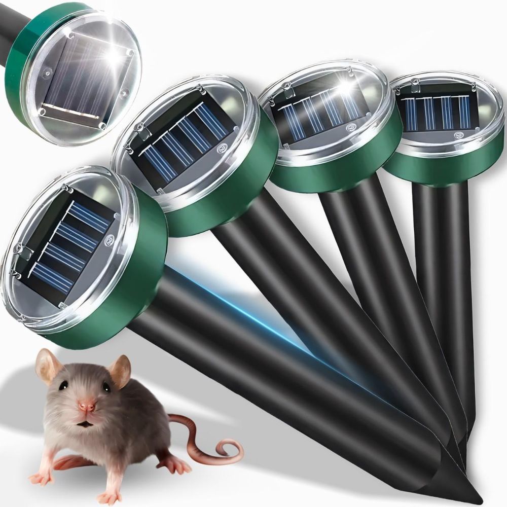 Ultrasonic Maulwurfsabwehr, 4 Stück, variable Frequenz 400-1000 Hz, solarbetrieben, für Garten, Feld und Rasenflächen, effektiv gegen Maulwürfe Retoo