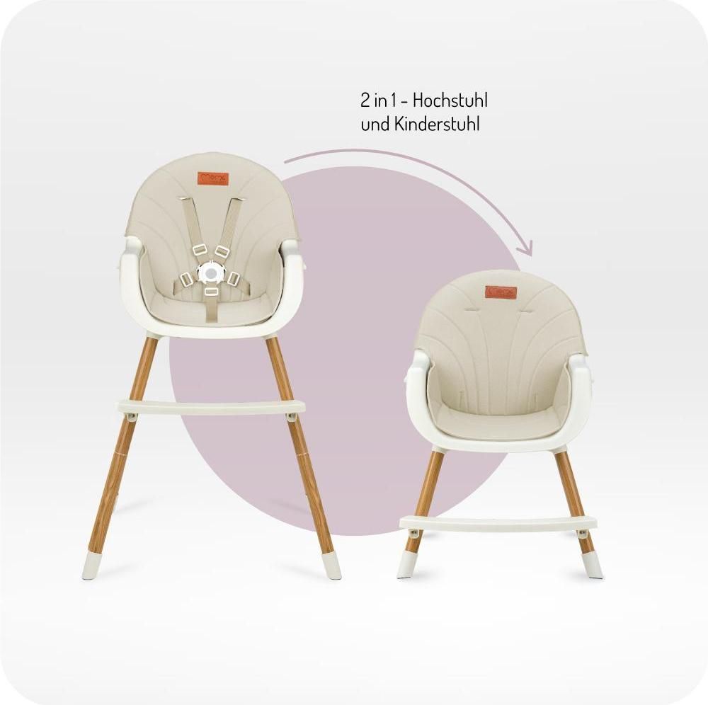 MoMi REKI – Evolutiver Baby Hochstuhl mit 2 Sitzpositionen & spülmaschinenfester Tablett, 6–36 Monate, bis 20 kg – Beige