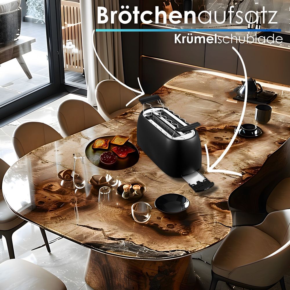 Steinborg XXL 4 Scheiben Toaster Schwarz Digitales Display Toaster Großer Toaster Edler Toaster Breiter Toaster Langer Toaster mit Brötchenaufsatz