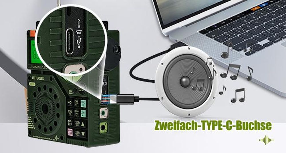 Retekess TR112 Tragbares Kurzwellenradio, FM VHF MW SW WB Air Band Radio, App Intelligente Fernbedienung, MP3 / TF, Bass Stereo SOS Alarm