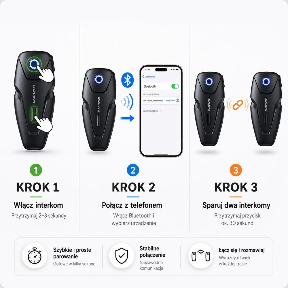 Interkom X2 Bluetooth 5.3 do kasku z możliwością parowania z telefonem i drugim interkomem