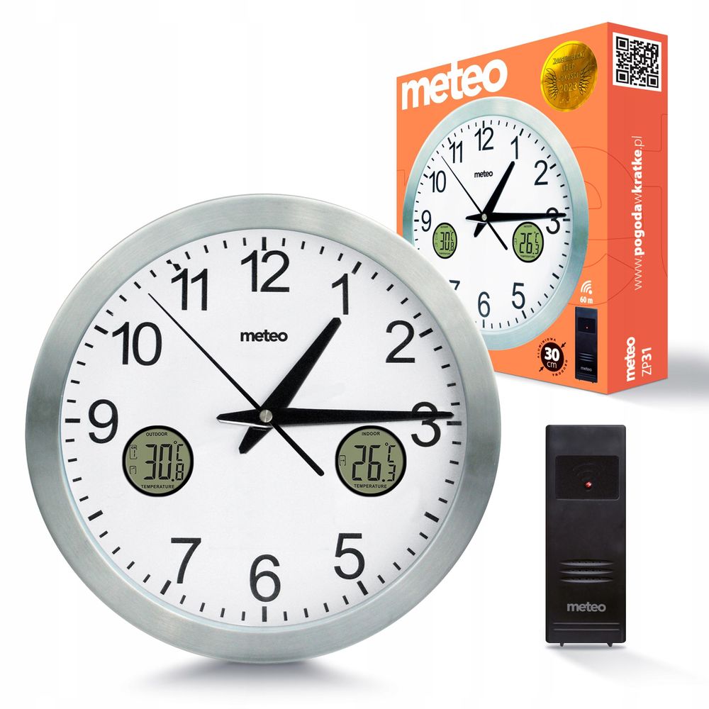 ZP31 Wanduhr mit digitaler Innen- und Außentemperaturanzeige