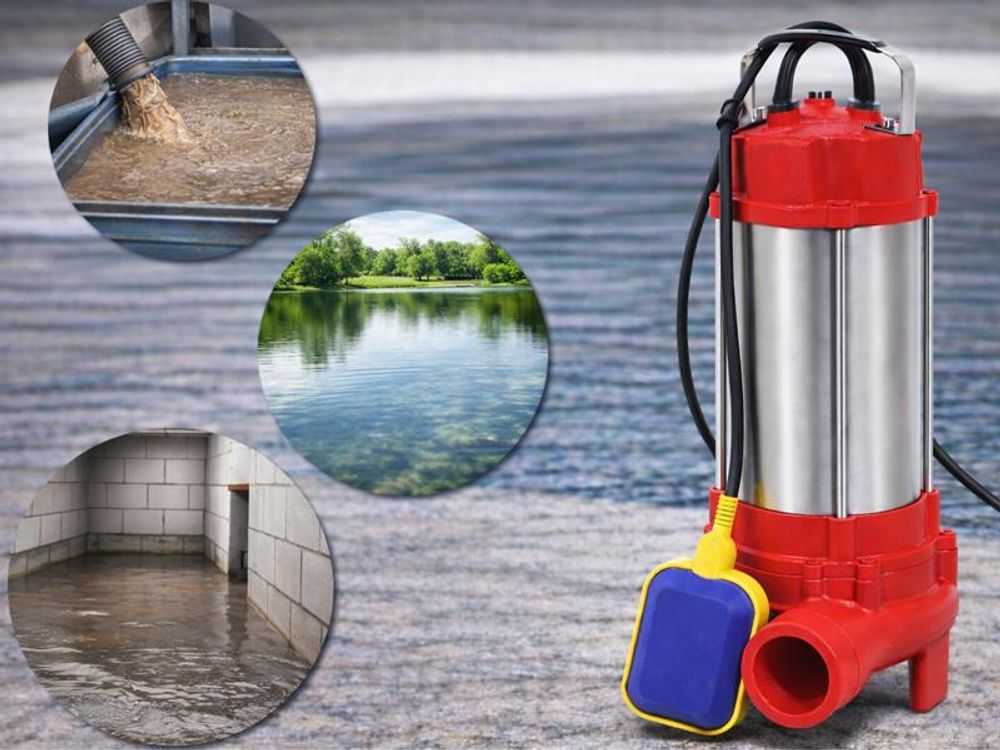 Čerpadlo na vodu/fekálie s drvičom a plavákovým spínačom, 750 W, pre čistú a špinavú vodu, uhlový kus pre čerpadlo v sade
