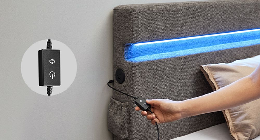 VASAGLE Polsterbett 90 x 190 cm, mit Kopfteil, LED, Doppelbett mit USB- und Type-C Anschluss