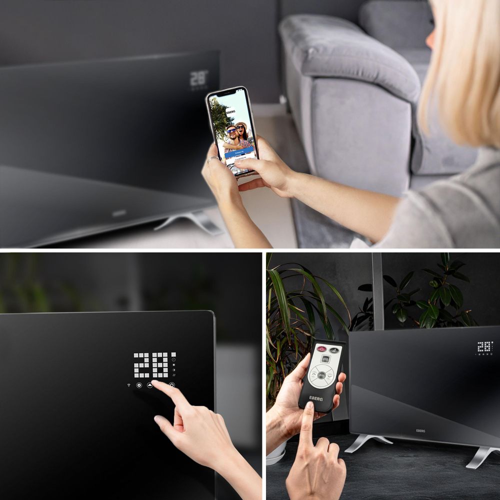 EBERG EVI PRO Grzejnik konwektorowy 2400 W Wi-Fi Szklany Panel Pilot Czarny