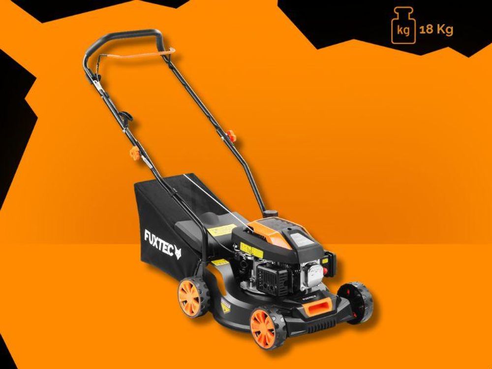 FUXTEC Benzin Rasenmäher FX-RM4180 - 80ccm | 41cm | leichte 18Kg | Heckauswurf | 4-Takt | 25-55mm Schnitthöhe | bis 400m²