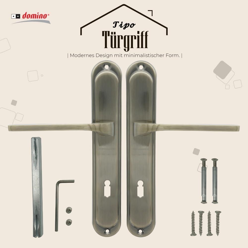 DOMINO Türgriff 72 Drückergarnitur BB-Buntbart Set | Tür-klinke für Zimmertür, Bürotür, Kellertür & Innentür | L-Form | Aluminium | Bronze | TIPO M3 |