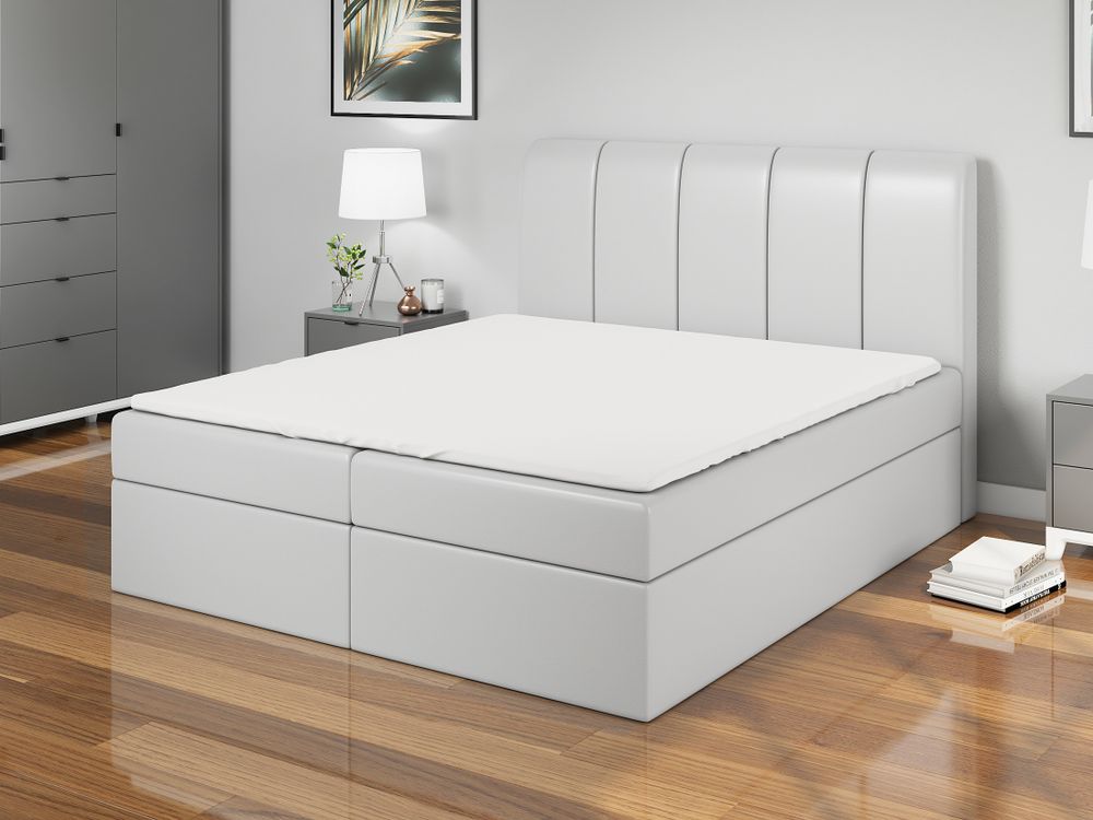 Boxspringbett DIN 160x200 mit 2 Bettkästen, Bonell-Matratze und Topper. Farbe: Hellgrau