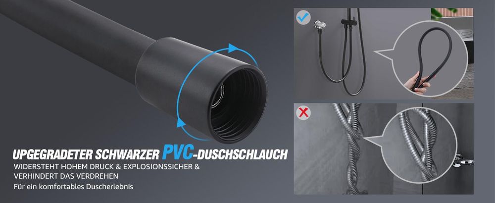 Duschsystem Regendusche Duschset mit Überkopfbrause Handbrause 2 Filter, Duschsäule mit Umsteller, Edelstahl, Vier Wassersprühfunktionen, Schwarz