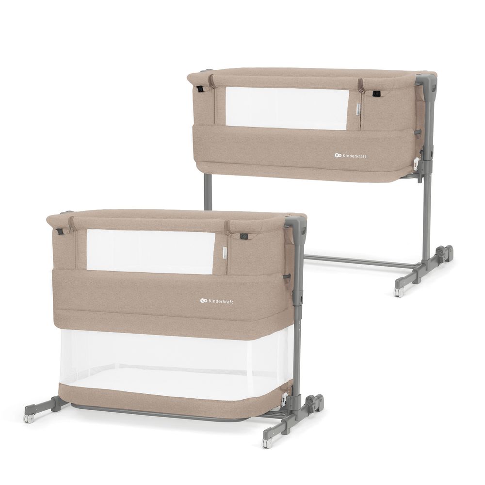 Kinderkraft NESTE GROW - 3-in-1 Beistellbett - höhenverstellbar - 2-stufige Neigung - für Babys bis 2 Jahre - inkl. Matratze - Beige