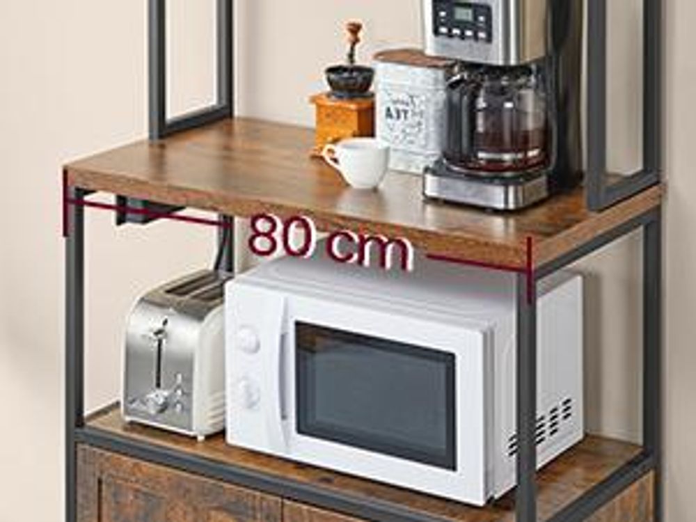 Küchenregal mit Steckdosen, Küchenschrank, 40 x 80 x 170 cm, Standregal mit 8 Haken, braun-schwarz