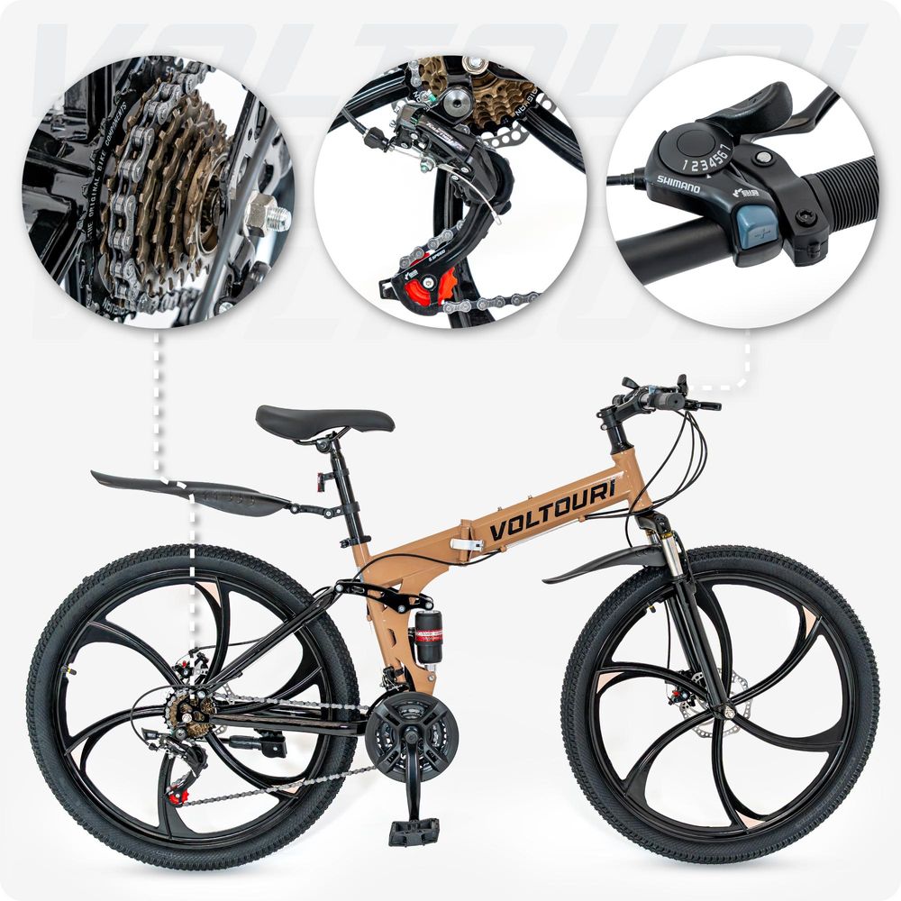 Voltouri mountain bike pieghevole 26" – 21 velocità Shimano, doppia sospensione, freni a disco