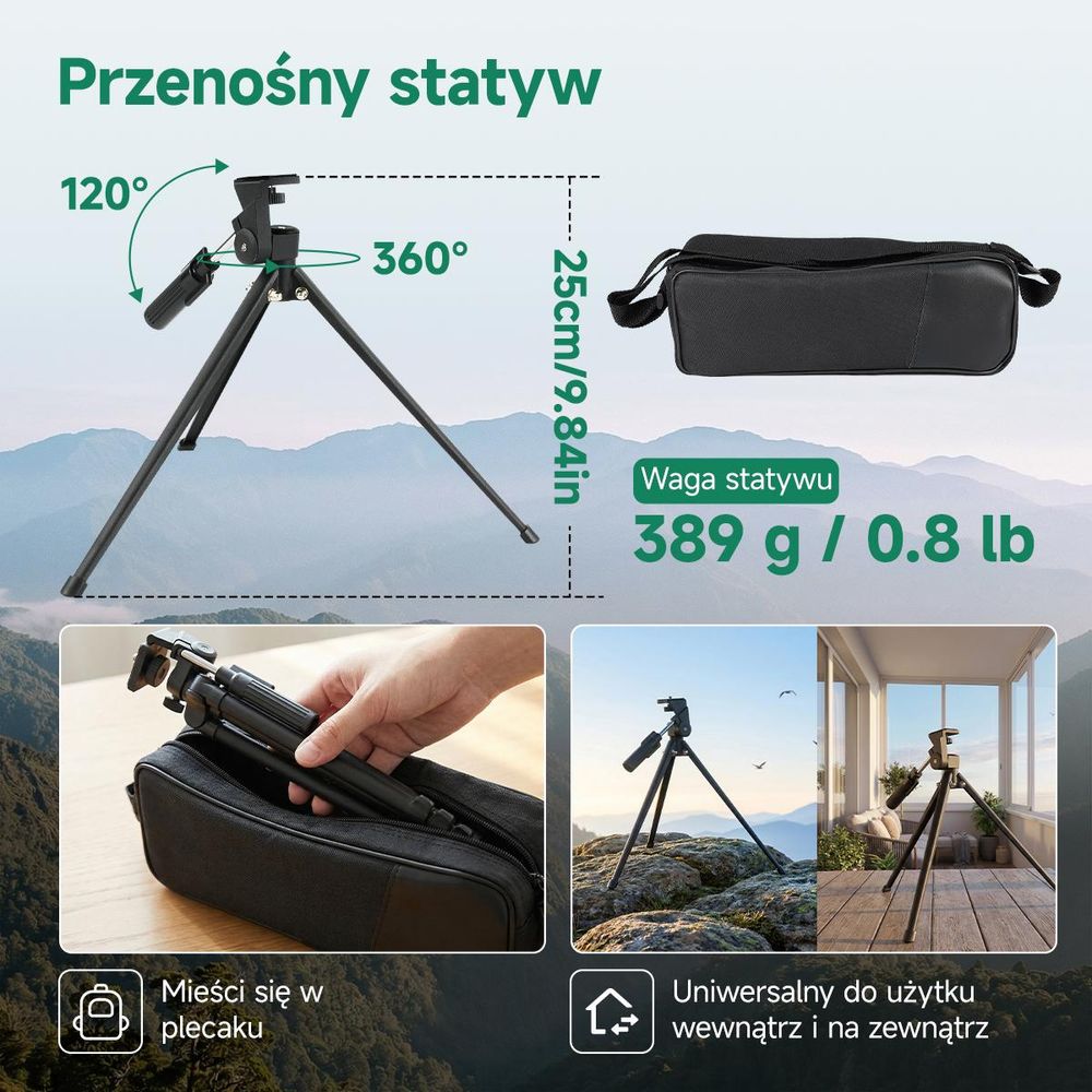 Svbony SV28A 25-75x100 mm Luneta obserwacyjna, Luneta celownicza, duże pole widzenia, pryzmat Porro H-K9L FMC, z adapterem do telefonu komórkowego